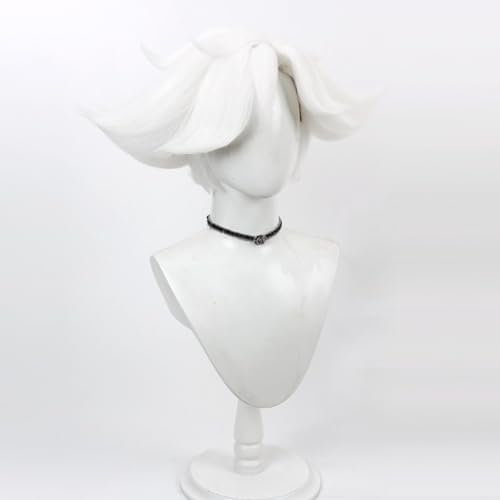 Anime Hazbin Hotel Cosplay Angel Dust peluca corta blanca esponjosa de Halloween