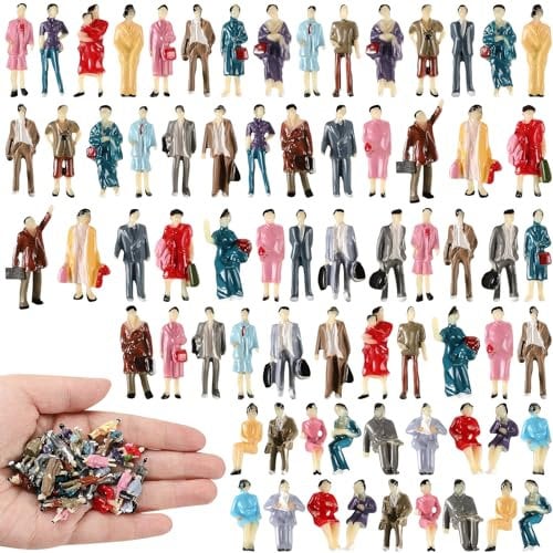 Namalu 50 Pezzi Scala 1: 87 Ho Set di Figurine di Mini Persone Modello di Persone Minuscole Dipinte Figure di Piccole Persone Persone in Miniatura di Plastica Sedute e in Piedi