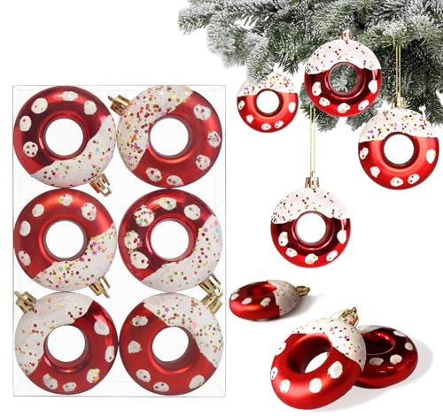 6 Stück Donut Christbaumschmuck Glitzer Weihnachtsbaum Anhänger Baumkugeln Donut mit Streuseln 8 cm Weihnachtsbaumschmuck Rot Weihnachtsbaum Deko Weihnachten Baumschmuck Christmas Ornaments