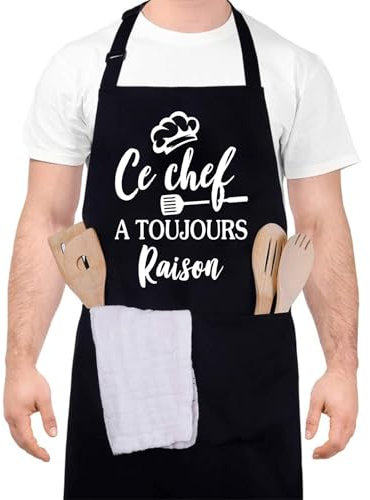 Halinuia Tablier Cuisine Personnalisé Homme Femme, Étanche Réglable Tablier Barbecue Homme, Tablier Cuisine Humour Professionnel, Idée Cadeau Fête de Pères, Christmas, Anniversaire