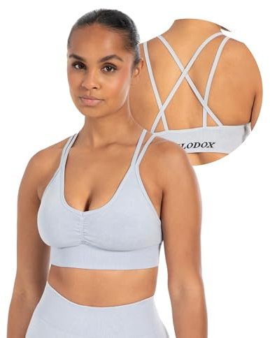 SMILODOX Sport BH Damen - Batik Acid Cross Scrunch Bra - V-Ausschnitt mit Scrunchnaht - Fester Halt - Herausnehmbare Cups - Elastisches Material - Schöner Rückenausschnitt - Ideal für Fitness Yoga