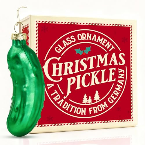 German Pickle Ornaments for Christmas Tree, Christmas Pickle Ornament with Story - German Gifts Decorations, Green Glass Ornaments