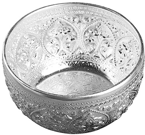 QUMIIRITY Traditionelle Thailändische Blechschüssel Aus Zinn 3mm Handgeschnitzt Für Ätherische Öle Wasserschale Im Spa Und Salon 8cm Kleine Dekorative Silberne Schale