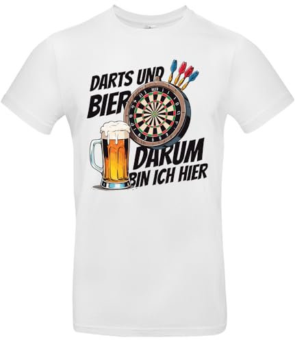 Darts & Bier - Darum Bin ich Hier Herren T-Shirt Darten 180 Darts Ally Pally Weiß Größe XXL