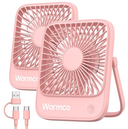 Warmco USB Ventilator 2Stück USB C kabelgebundener Persönlicher Tischventilator mit starkem Luftstrom und leiser Betriebsweise, 3 Geschwindigkeiten, kompakt und faltbar, ideal für Büro und Zuhause