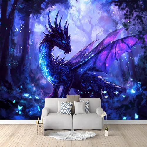Fototapete Orientalischer Drache im Wald Wohnzimmer Schlafzimmer Wandtapete Vliestapete Geruchsfrei Lila Fototapete Concealer Fototapete 200 x 140 cm