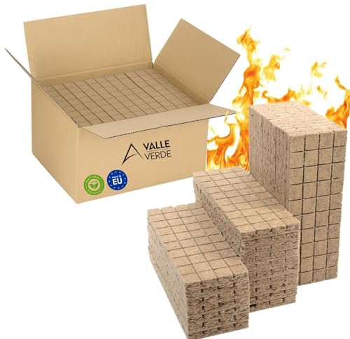Valle Verde Kaminanzünder, Holzanzünder, Grillanzünder - 1200 Würfel - Schnellanzünder, Ofenanzünder Kohlenanzünder, Feueranzünde, Holzwolle - Anzündhilfe für Kamin, Grill, Ofen
