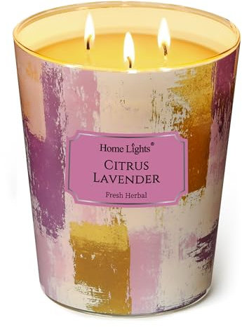 Home Lights Duftkerzen im glas groß 960g Soja Kerzen 3-Wick, Rauchfrei, 130h vollverbrannte Duftkerze Citrus Lavendel