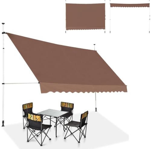 COSTWAY Tenda da Sole per Esterno, Tenda da Sole a Morsetto per Balcone con Struttura Telescopica e Tessuto Resistene ai Raggi Solari, Regolabile in Altezza e in Angolazione (300 cm,Marrone)