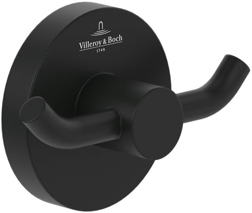 Villeroy & Boch Elements - Tender Doppel-Handtuchhaken, Handtuchhalter für Wandmontage, Wandhaken aus Zink, Zubehör Bad, Badhaken rund, 76 x 32 x 54 mm, Matt Black