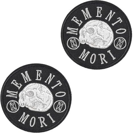 2 parches bordados con la frase de la filosofía de Memento Mori estoica para brazalete, chaqueta, pantalones, sombrero, uniformes, abrigo, motociclista, mochila, chaleco, bolsa, ropa