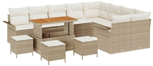 vidaXL Garten-Sofa-Set 13 pcs Beige Poly-Rattan, Garten- und Terrassenmöbel, modernes Sofaset, strapazierfähig, Rattan-Lounge, minimalistische Sitzgelegenheiten