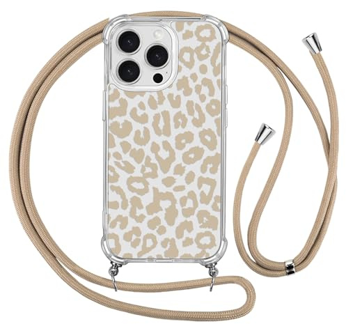 Ciciber Ttusy Handykette Hülle für iPhone 14 Pro mit Band, Stoßfest Durchsichtig Leopard Muster Case Weiches Silikon Schutzhülle mit Kordel zum Umhängen Necklace HandyHülle für iPhone 14 Pro, 06
