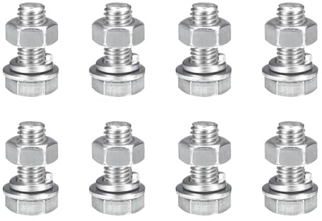 QUARKZMAN M8 x 20mm Tête Hexagonale Vis Boulons, Écrous, Plats et Frein Rondelles Kits, 304 Acier inoxydable Entièrement Filetage Hexagone Boulons 8 Ensembles