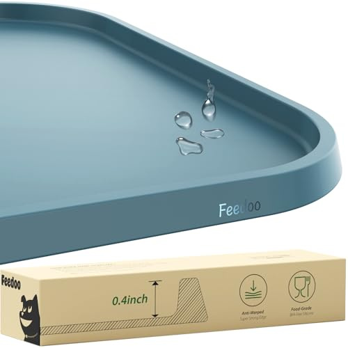 Feedoo Napfunterlage Katzen Hund,Superdicker Silikonmatte,59 x 35 cm(Blau) | Erhöhter Rand Katzenmatte Futter,Rutschfest,BPA-frei,Wasserdichtes Silikon für Hundenapf/Futternapf Katze,Spülmaschinenfest