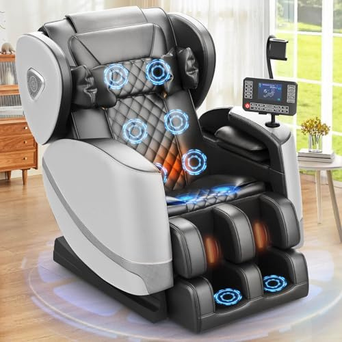 Silla de masaje, sillones de masaje reclinables de cuerpo completo con calefacción para la cintura y las piernas, bolsas de aire cómodas, rodillos para pies, 10 rodillos de masaje, altavoz Bluetooth