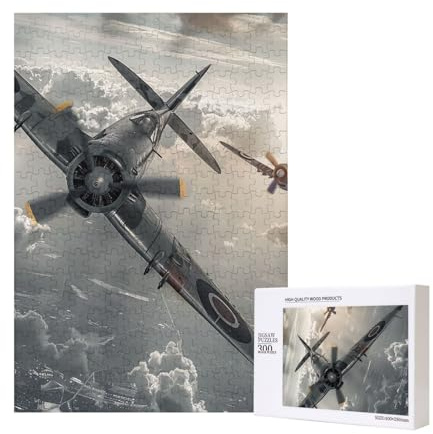 World War 2 Aircraft Airplane Printed Jigsaw Puzzle with Storage Box, Wooden Puzzle for Adults and Kids, 300 Pieces Family Fun Decorative Game