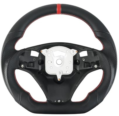Acclcors Vollleder - Lenkrad Perforiertes Leder Griff D-förmige flache Unterseite Lenkrad für BMW M Sport 1/3 Series M3/E88 E90 E91 E92 E93 2005-2012(mit scharfen Paddellöchern)