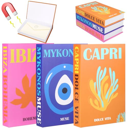 Malloom 3 Pcs Aesthetic Decorative Books Set, Modern Faux Book Storage Box for Home Decor, Neutral Fake Hardcover Display Books Stack for Coffee Table Bookshelf Bedside Table
