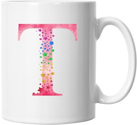 Rainbow Letter T Mug, Colourful Alphabet Letter T Mug