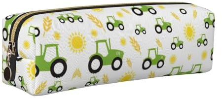 KAPPTYY Federmäppchen aus Leder mit Traktor-Landwirtschaftsdruck, mit Reißverschluss, niedliches Stifteetui für Jungen und Mädchen, Schulbedarf, gold, Einheitsgröße, Kosmetiktasche