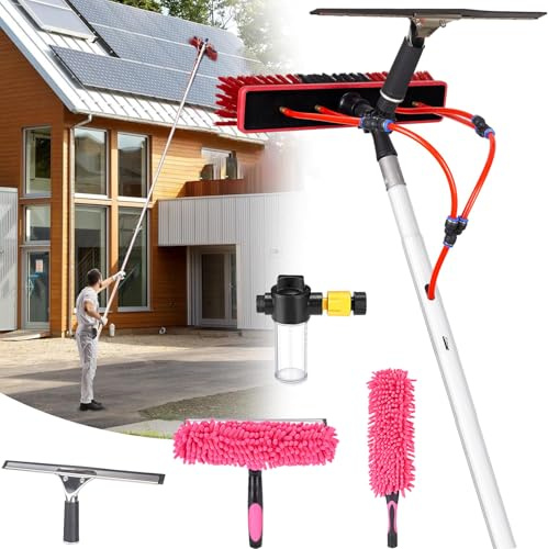 YFSMBD Teleskop Waschbürste 3-20M, Photovoltaik Waschbürste mit Teleskopstiel & Seifenspender, Terrassendach Reiniger, Teleskopstange Fensterreinigung, Wintergarten Reinigungsset (55cm Bürste,16m)
