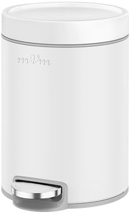 mVm Poubelle Cuisine 5L, Poubelle Salle de Bain, Acier Inoxydable, Blanc | Anti-traces de doigts, Fermeture Douce et Maintien en Ouverture, Seau Intérieur Amovible, Idéale pour toilette wc et Bureau