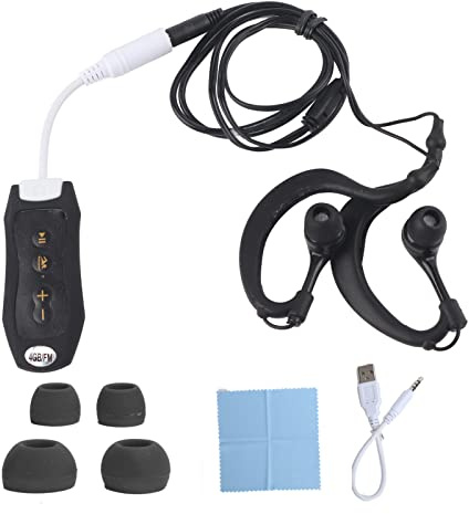 Aumotop Lettore Musicale da 4 GB Impermeabile IPX8 con Auricolare, Radio FM e Clamp/Holder, Ideale per Immersioni e Nuoto - Materiale ABS -