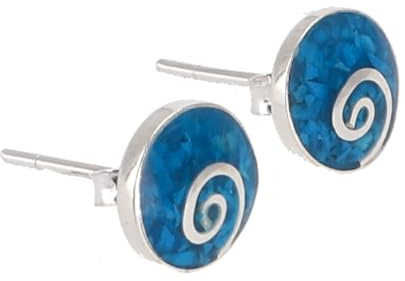 Runde Silberohrstecker Spirale, Unisex, filigran und elegant, Türkis/blau