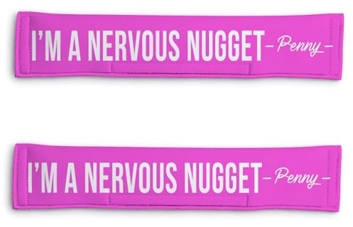 Personalised Dog Lead Sleeve | Custom 'I'm Nervous Nugget' Dog Lead Cover | Reactive Nervous Dog Warning | Funny Dog Lead Sign | Velcro Lead Wrap UK (Pink)