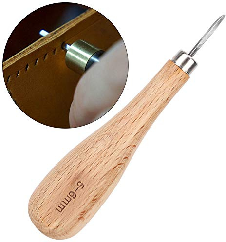Tbest Rhombus-Ahle, Leder-Stanzwerkzeug mit 3 Mm Spitze und Ergonomischem Buchengriff, Professionelle Stahlkegel-Ahle für Lederverarbeitung, Sattler- und Schuhreparatur (5-6mm)