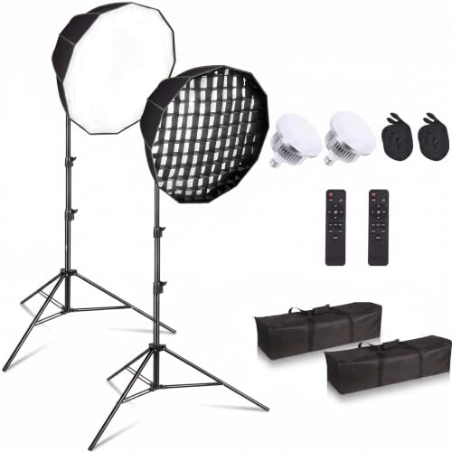 Softbox Set Fotostudio, 85W 2 x 60cm Softbox LED Beleuchtung Set mit 2800-5700K, Softbox Set Led Foto Fotostudio Stativ Licht Schirm Beleuchtung Kamera Fotografie für Videoaufnahmen und Live Gaming