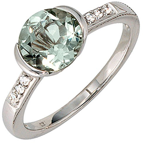 Jobo Damen-Ring aus 14 Karat 585 Weißgold mit Amethyst und 6 Diamanten Größe 60