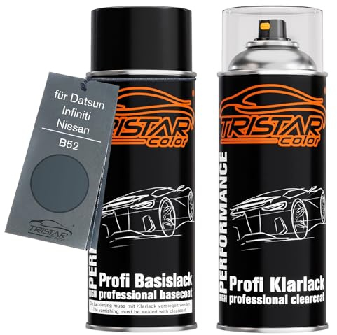 TRISTARcolor Autolack Set Spraydose für Datsun B52 Faded Denim Metallic +1K | für Datsun / Infiniti / Nissan, Gris Titane Metallic, Set aus Basislack + Klarlack, Sprühdosen 400ml