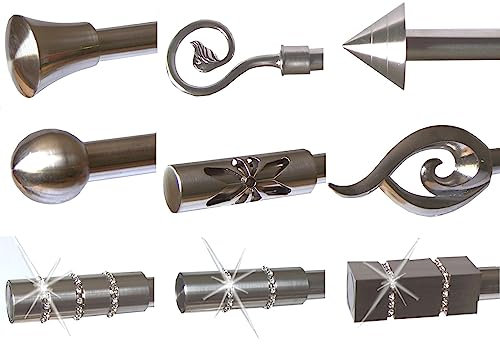 BASIT Endstück f. 16mm Gardinenstangen Edelstahl Look Kristall versch. Designs wählbar, Modell:E26