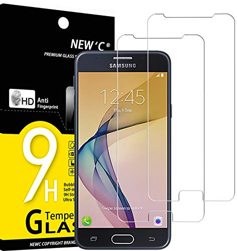 NEW'C Lot de 2, Verre Trempé pour Samsung Galaxy J5 Prime, Film Protection écran sans Bulles d'air Ultra Résistant (0,33mm HD Ultra Transparent) Dureté 9H Glass