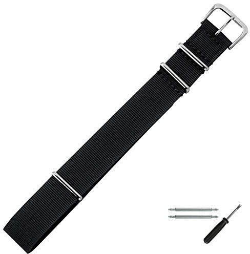 MARBURGER Uhrenarmband 18mm Textil Schwarz - Werkzeug Montage Set 9521810000120