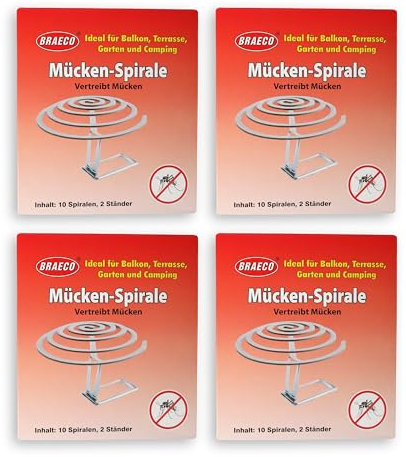 Anti-Mücken-Spiralen von Braeco Mückenspirale Insektenspirale Mückenspiralen - Anti Mücken Spirale / Anti-Mückenspirale/ Insekten-Spirale / Moskitospirale / Insektenvernichter / Antimückenspirale / Mückenfalle (4 Packungen)