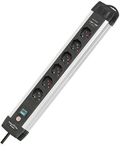 Brennenstuhl 1391005516 Steckdosenleiste mit 6 Universalsteckdosen mit USB-Ladegerät, Schwarz/Grau