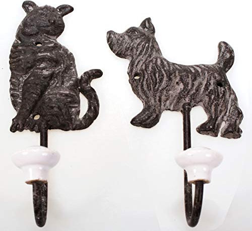 Boltze Haken 2er Set Hund und Katze aus Metall 17 cm Wandhaken Schlüsselhaken Garderobe