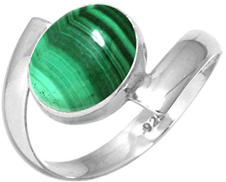 Jeweloporium Grüner Malachit Silberring Größe 56 (17,8), 925 Sterling Silber Ring für Damen, Echter ovaler Edelstein Handgefertigter Schmuck