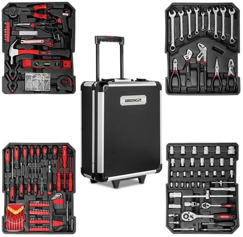 GREENCUT TOOLS819 - Set de herramientas con 819 piezas, maleta trolley 2 ruedas y asa telescopica, juego de herramientas de reparación del hogar, piezas para taller