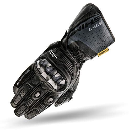 SHIMA STR-2 Motorradhandschuhe Herren - Touchscreen, Sommer, Sport Leder Handschuhe mit Carbon Knöchelprotektor, Handflächen- und Fingerschieber, Verstärkte Handfläche (Schwarz, L)