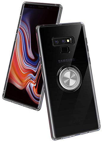 SORAKA Cover trasparente per Samsung Galaxy Note 9 con anello rotante a 360 gradi e piastra metallica per Supporto Auto Smartphone Magnetico,Custodia in TPU trasparente Ultrasottile