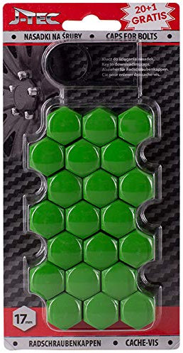 J-Tec Satz universelle Radmutterkappen - Grün Kunststoff - 17mm - Satz à 20+1 Stück