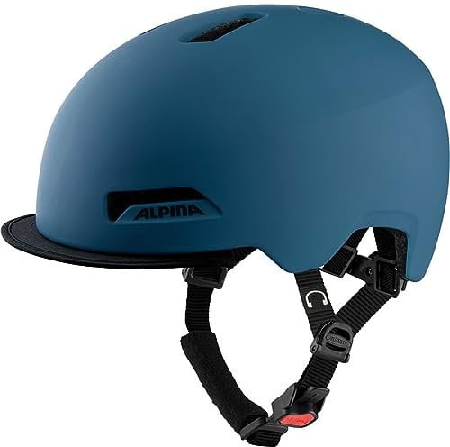 Alpina Brooklyn - Beleuchteter, Robuster und Komfortabler Urban Fahrradhelm Mit LED-Licht Für Erwachsene, Navy matt, 57-62 cm