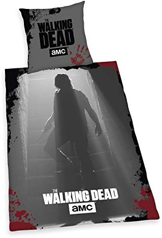 Herding The Walking Dead Bettwäsche-Set, Wendemotiv, Kopfkissenbezug 80 x 80 cm, Bettbezug 135 x 200 cm, Mit Knopfleiste, Baumwolle/Linon, Grau/Rot