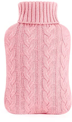 samply Hot Water Bottle with Knitted Cover, 2L Hot Water Bag for Hot and Cold Compress, Hand Feet Warmer, Neck and Shoulder Pain relief, Pink