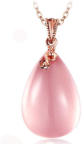 AMDXD 18k Rose Gold Necklace Chain, 30CT Rose Quartz Pendant Necklace, Wedding Necklaces for Brides, Christmas Gifts | Birthday Gifts | Valentine Gifts for women