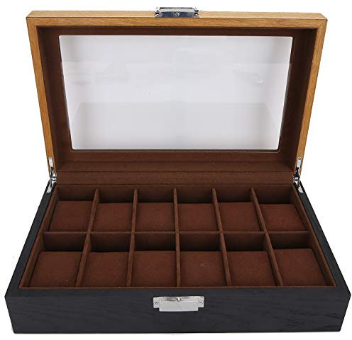 Pssopp Uhrenbox mit 12 Fächern, Uhrengehäuse Uhrenbox Massivholz Uhrenkoffer mit herausnehmbaren Uhrenkissen, Uhrenaufbewahrungsbox für Männer und Frauen als